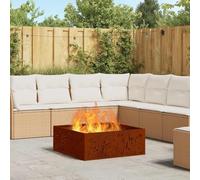 Foyer de cheminée en Acier patiné Marron 80 x 80 x 30 cm, Insert poêle extérieur pour Jardin terrasse Salon, Chauffage Bois bioéthanol avec parefeu et Rangement Pratique