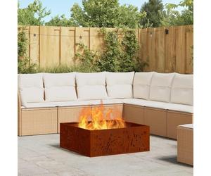Foyer de cheminée en Acier patiné Marron 80 x 80 x 30 cm, Insert poêle extérieur pour Jardin terrasse Salon, Chauffage Bois bioéthanol avec parefeu et Rangement Pratique