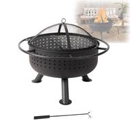 Foyer De Jardin Avec Grille De Barbecue Couvercle Contre-étincelles, Grille Inox Alimentaire, Pieds Tripodes Solides Pour Rassemblements Extérieurs & Chaleur