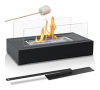 Foyer De Table D'extérieur - Table Coupe-Vent en Acier Inoxydable avec Verre À Quatre Côtés, Machine À Smores Portable sans Fumée, Brasero pour Utilisation Intérieure/extérieure