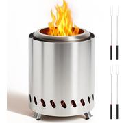 Foyer de Table sans fumée, Foyer à Bois Portable en Acier Inoxydable avec 4 fourchettes, pour Le Camping, l'extérieur et Le Patio Silver