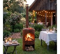 Foyer de terrasse - Poêle à bois - Barbecue - Chauffage de terrasse - Cheminée de jardin avec cheminée - Acier Corten - Ash Sunset