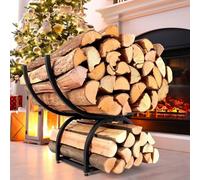 Foyer d'extérieur avec support à bois de chauffage, support à bûches à deux niveaux et outils de cheminée - Rangement extérieur durable pour le chauffage du jardin, de la terrasse et du jardin