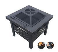 Foyer d'extérieur carré en métal pour jardin, jardin, camping, chauffage extérieur, feu de camp, pique-nique, poêle de terrasse, barbecue à bois avec protection anti-étincelles (81 x 81 x 32 cm)