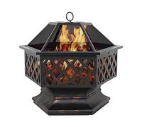 Foyer d'extérieur portable en métal avec protection d'écran en maille, design hexagonal, poêle à bois, pour pique-nique, feu de camp, terrasse