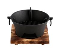 Foyer en fonte avec plateau en bois - Solution polyvalente de cuisson et de chauffage en plein air pour barbecues, feux de camp et réunions sociales