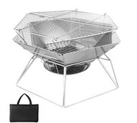 Foyer et Barbecue Portables, Brasero Pliable en Acier Inoxydable avec Grille de Cuisson, Poêle de Tente de Camping pour Jardin, Plage, Pique-nique et Camping