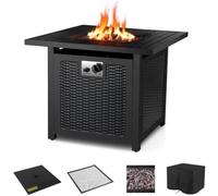 Foyer extérieur à gaz de 28 po avec couvercle imperméable et pierre de lave - Marque - Modèle - Noir