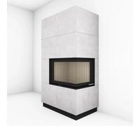 Foyer modulaire Brunner BSK Cheminée d'angle 42-66-42 gauche/droite porte pivotante 9 kW Blendrahmen schwarz, Eckverglasung rechts