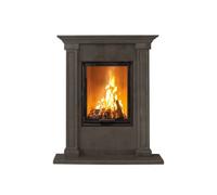 Foyer modulaire Camina N10 | 7 kW Plante en pierre naturelle Lina 4557 s, cristal, charnières à gauche, chamotte blanche, Pierre naturelle Marbre Negro Abanilla