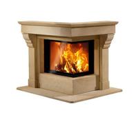 Foyer modulaire Camina N17 | 9 kW Plante en pierre naturelle Ekko L 67(45)57 h, cristal, chamotte blanche, Pierre naturelle Marbre Marron Emperador