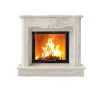 Foyer modulaire Camina N35 | 9 kW Plante en pierre naturelle Lina 7367 h, Cristal, avec cadre, chamotte blanche, Pierre naturelle Marbre Marron Emperador