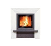 Foyer modulaire Camina N9 | 7 kW Plante en pierre naturelle Lina 5557 s, cristal, charnière de porte à droite, chamotte blanche, Pierre naturelle Marbre Negro Abanilla