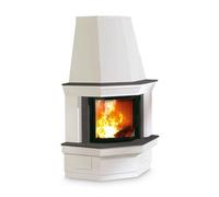 Foyer modulaire Camina S4 Eck 7 kW accumulateur de chaleur Natursteinausführung Nero, Pano 5551 s, Anthracite, charnières à gauche, chamotte beige