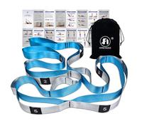 Foyer Nuage - Sangle d'Étirement NON Élastique à 12 Boucles Réglables; Contrôle Précis, Posture Parfaite (2.5m), Pour Yoga, Stretching, Rééducation, Musculaire (Bleu)