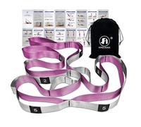 Foyer Nuage - Sangle Yoga Non Élastique avec 12 Boucles - Bande d'Étirement 2.5m pour Contrôle Postural, Souplesse et Rééducation, Idéale Yoga/Pilates/Musculation, Inclut Sac & Guide (Rose)