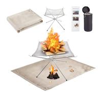 Foyer portable avec tapis, foyer d'extérieur pliable de grande taille 55,9 cm avec sac de transport, foyer en maille d'acier inoxydable 304 pour camping, barbecue, terrasse et jardin, essentiels de