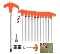 FOYIOLRU 12 Pièces Piquets de Tente à Visser 20cm avec Foreur Hexagonal, Piquet en Acier avec Filetage, Sardines Camping Robustes pour Sol Dur, Jardin, Randonnée