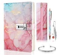 Foymlon Journal Intime Fille de 7 à 13 Ans, Journal Intime avec Cadenas,A5 en Cuir PU,Cahier Secret pour Fille,Carnet Secret avec Cadenas, Stylo, Trousse, Bracelet, Signet（Rose）
