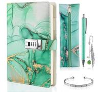Foymlon Journal Intime Fille de 7 à 13 Ans, Journal Intime avec Cadenas,A5 en Cuir PU,Cahier Secret pour Fille,Carnet Secret avec Cadenas, Stylo, Trousse, Bracelet, Signet（Vert）