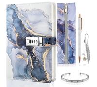 Foymlon Journal Intime Fille de 7 à 13 Ans, Journal Intime avec Cadenas,A5 en Cuir PU,Cahier Secret pour Fille,Carnet Secret avec Cadenas, Stylo, Trousse, Bracelet, Signet（Bleu）