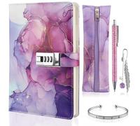 Foymlon Journal Intime Fille de 7 à 13 Ans, Journal Intime avec Cadenas,A5 en Cuir PU,Cahier Secret pour Fille,Carnet Secret avec Cadenas, Stylo, Trousse, Bracelet, Signet（Violet）