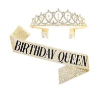 Foyscr Kit de diadème d'anniversaire avec diadème en strass pour 21e, 30e, 40e anniversaire de femme, fournitures de décoration de fête d'anniversaire (doré)