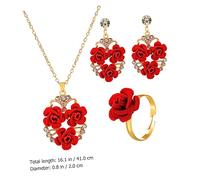 FOYTOKI 1 ensemble Set de Bijoux Rose Parure Collier et Boucles Oreilles avec Anneau Romantique pour Saint Valentin et Mariage Rouge et Vintage