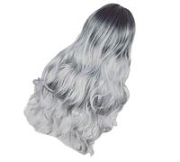 FOYTOKI 1Pièce Perruque Longue Bouclée Dégradée Noire et Grise Accessoire de Mode Élégant pour Fêtes et Événements Spéciaux