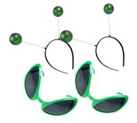 FOYTOKI 2 ensembles Lot de Accessoires Extraterrestres Vert Tête Alien Lunettes Fête Costume Adultes Bandeau Prolongateurs Martiens pour Déguisement Halloween et Soirée