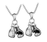 FOYTOKI 2 pièces Collier Boxe Punk Métal Argenté Pendentif Mitaines de Boxe Créatif pour Homme et Femme Accessoire Mode Unisexe Ensemble