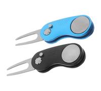FOYTOKI 2 Pièces Fourche de Réparation de Green de Golf Pliable en Métal | Poignée en Alliage D’aluminium, Bouton Pop-up, Portable et Légère, avec Marqueur de Balle pour Golfeurs