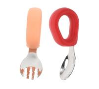 FOYTOKI 2 pièces Set Couverts Inox et Silicone pour Garçon Fille Cuillère Fourchette Ergonomique Incurvée Poignée Courte Antidérapante Sécurisée pour Apprentissage Alimentaire Garçon