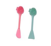 FOYTOKI 2pièces Brosse De Nettoyage Visage Silicone Pinceau Multifonction Pour Masque Et Démaquillage Double Embout Vert Et Rose