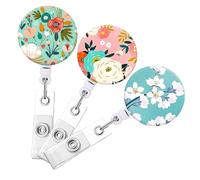 FOYTOKI 3 pièces Lot de Porte-badges Rétractables Motif Floral Enrouleurs à Clip Sécurisé pour Cartes Identité et Badges Infirmière et Résistant Extension Pratique