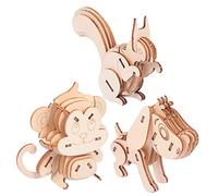 FOYTOKI 3 Pièces Wooden Animal Puzzle Educational Toy Squirrel Dog Monkey Models DIY Craft Puzzle for