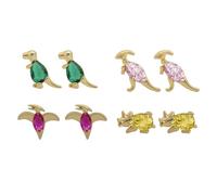 FOYTOKI 4 Paires de Boucles D'oreilles Dinosaure Dessin Animé en 18k Or Plaqué, Bijoux Créatifs pour Filles, Ornements Légers et Colorés Inspirés Faune Tropicale, Accessoire Mode