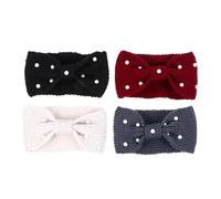 FOYTOKI 4pcs Bandeaux D'hiver en Laine Tricotée avec Nœud en Forme de Ruban et Perles, Cache-oreilles Chauds, Confortables et Adaptés aux Femmes et Filles