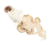 FOYTOKI Bonnet Tricoté Avec Cheveux Longs Ondulés Détachable Pour Femme, Bonnet Postiche Longue Blanc, Ensemble Postiche Hiver Chaud, Extensions Naturelles, Usage Quotidien Extérieur