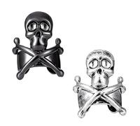 FOYTOKI Boucles D'oreilles Clip Tête de Mort Punk en Cuivre Noir, Design Non Percé Confortable, 2pcs pour Femmes et Hommes Style Gothique Rétro