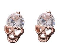 FOYTOKI Boucles D'oreilles Goujons Tête de Mort en Alliage avec Cristaux, Anti-allergiques, Finition Rose Doré, 1 Paire, Bijoux Gothiques pour Femmes, Halloween et Soirées