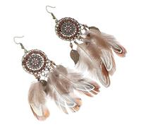 FOYTOKI Boucles d'Oreilles Pendantes Bohèmes à Plumage Marron Pendentifs Attrape-Rêves Légères et Ethniques Bijoux Femme pour Voyage et Fête