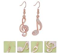 FOYTOKI Boucles D'oreilles Pendantes Femme en Alliage Forme Note de Musique Or Rose Pendentifs avec Cristaux, Boucles D'oreilles Créatives Chics pour Usage Quotidien et Présent Original