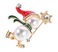 FOYTOKI Broche de Noël Bonhomme de Neige en Émail Créatif Strass et Perles, Épingle Fantaisie Vintage pour Femmes, Accessoire Festif pour Pulls, Vestes et Tenues D’hiver Élégantes