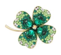 FOYTOKI Broche Trèfle à Quatre Feuilles Petit Vert en Cristal Épingle de Revers Chanceux pour Femme, Accessoire de Mode Irlandais, Présent pour Saint Patrick, Veste et Paquet