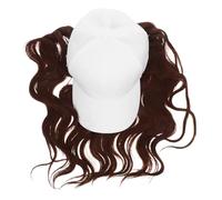 FOYTOKI Casquette de Baseball avec Perruque Intégrée Longue Bouclée Naturelle pour Femmes Chapeau Blanc et Cheveux Marron Volume Amélioré pour Usage Quotidien et Activités Extérieures