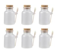 FOYTOKI Coffret 6 Pots Rechargeables pour Poudre de Masque et 100g en Plastique Blanc Bouchon Liège et Cuillère Bois Portable pour Soins Personnels