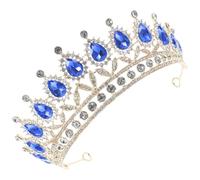 FOYTOKI Couronne de Mariée de Goutte D'eau, Diadème Strass Bleu Doré, Accessoire Cheveux Élégant pour Mariage, Anniversaire, Bal de Promo, Bandeau Coiffure Femme, Couvre-chefs Scintillant