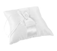 FOYTOKI Coussin Porte-alliances Blanc Élégant en Polyester Double Nœud Floral pour Cérémonies de Mariage et Fiançailles, Support Confortable et Design Européen Unique