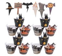 FOYTOKI Décorations Halloween pour Cupcakes 48 Pcs Caissettes en Papier Citrouille et Fantôme Pics à Gâteaux Araignée et Chauve-Souris Accessoires Fête D’Halloween pour Pâtisserie et